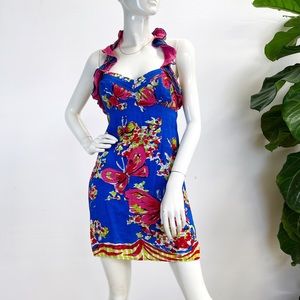 Nanette Lepore Ruffle Halter Butterfly Floral Tie Back Mini Dress 6